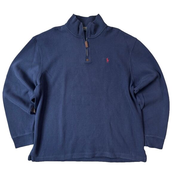 Polo Ralph Lauren Sweater Jacket Adult XL Navy Blue Knit 1/4 Zip Pony Logo - Picture 1 of 7
